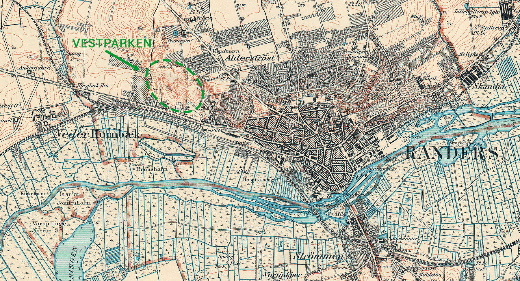 Kort over Vestbyen, Randers 1907