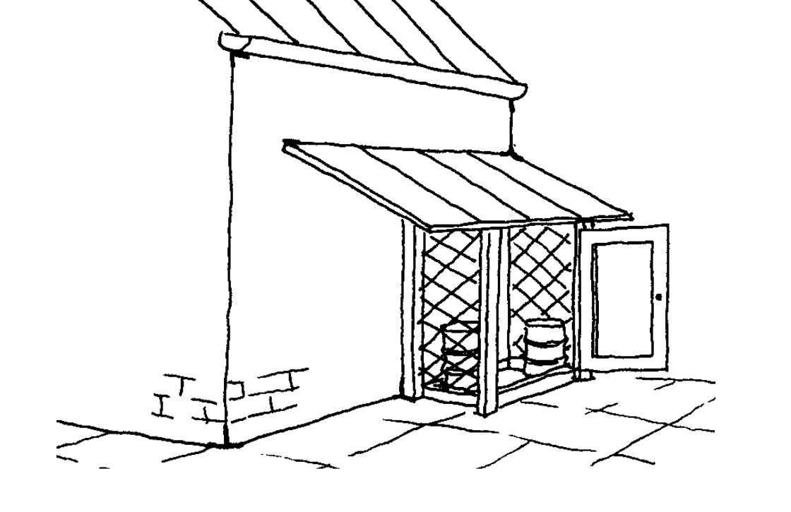 En overdækket plads med opkant, som er afskærmet mod nedbør.