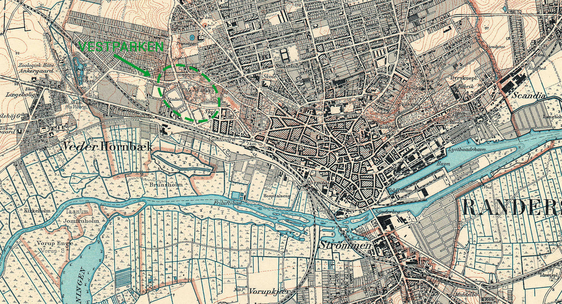 Kort over Vestbyen, Randers 1942