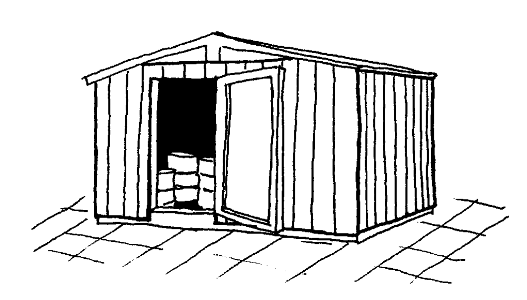 Et lukket skur med tæt befæstet gulv og opkant.