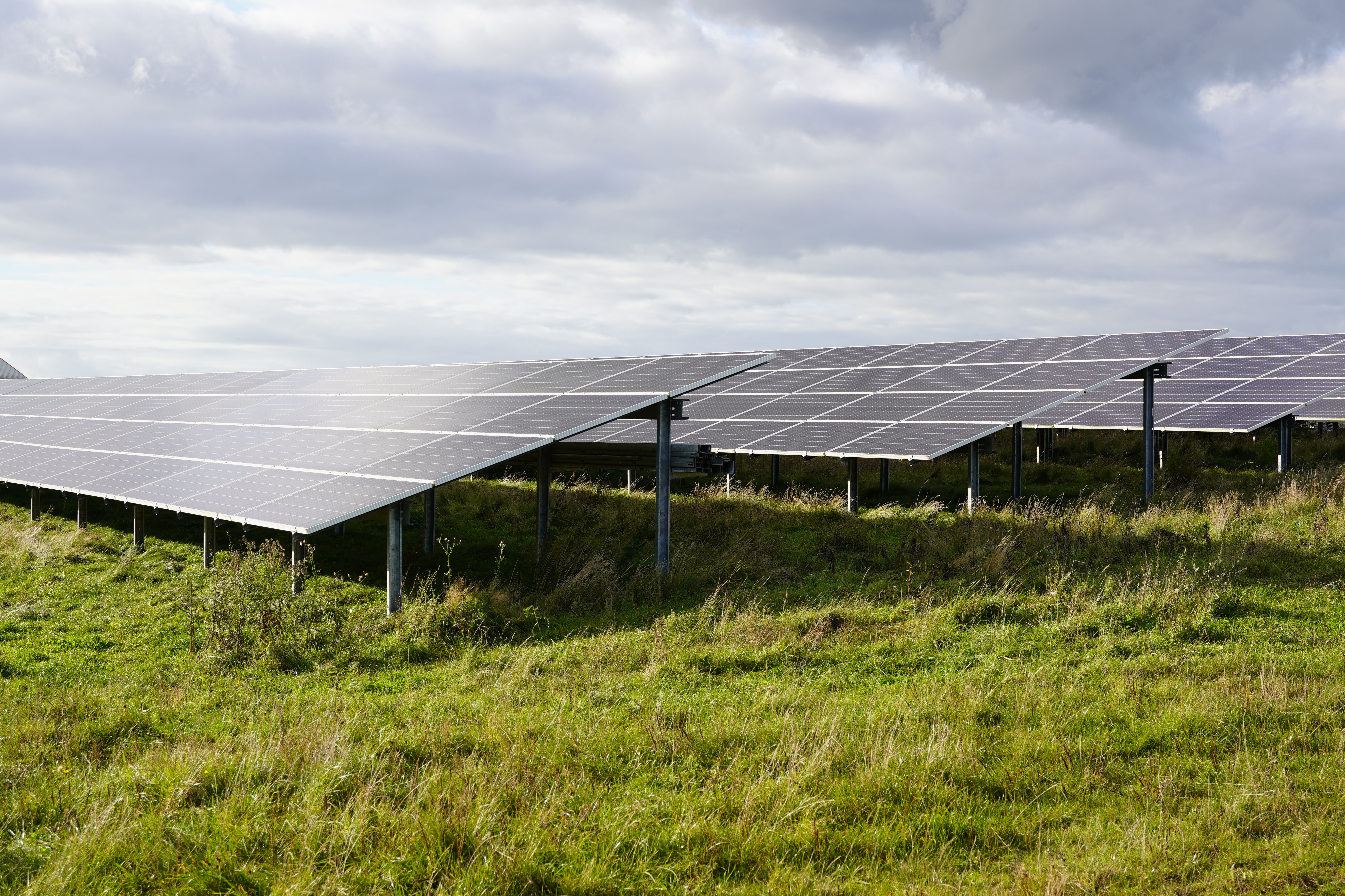 Eksempel på solcellepaneler på faste stativer